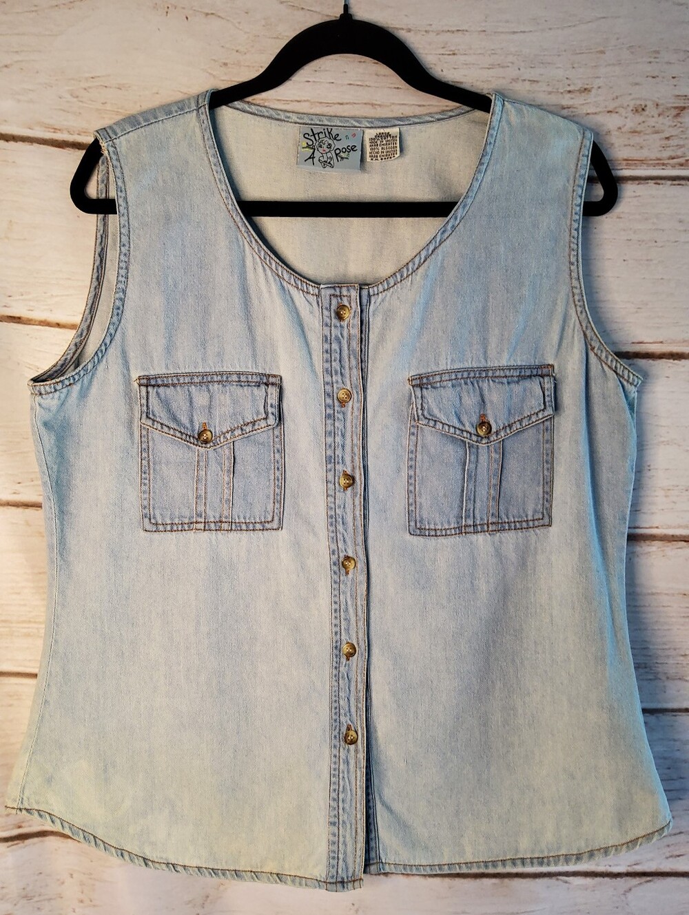 Strike A Pose Vintage Light Denim Button Sleeveless Top